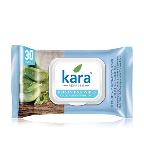 Kara Face Wipe - Cleansing & Hydrating, Refreshing, Mint Oil & Aloe Vera, 30 Wipes